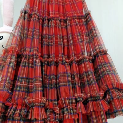 Red plaid tulle skirt women high waisted tulle plaid skirt plus size layered tulle skirt holiday outfit