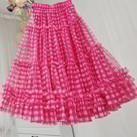 Red Plaid Tulle Skirt Women High Waisted Tulle Plaid Skirt Plus Size Layered Tulle Skirt Holiday Outfit - Thumbnail 5