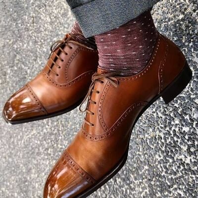 Brown bespoke style handmade cap toe dress shoes handmade edition - Thumbnail 2