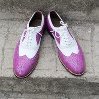 Crafted Leather Stunning Men Handmade Purple White Leather Lace up Wingtip Dress Shoes - Thumbnail 1