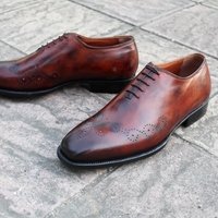 Crafted Leather Classic Bespoke Model Brown Patina Leather Dress Shoes - Thumbnail 1