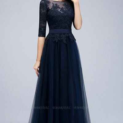 Navy blue mother of bride/ groom dress half sleeve lace evening formal gowns prom dress