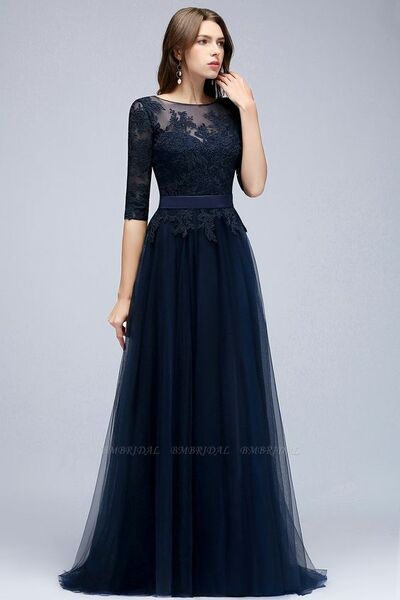 Navy Blue Mother of Bride/ Groom Dress Half Sleeve Lace Evening Formal Gowns Prom Dress
