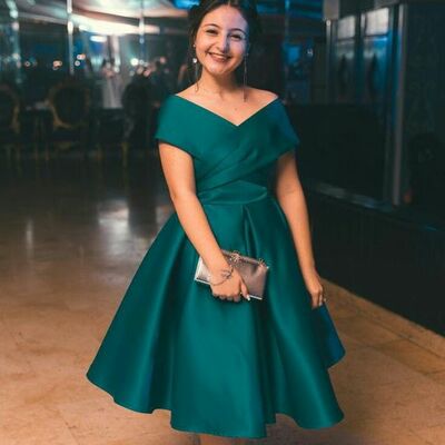 Green mother of bride/ groom dress tea-length evening formal gowns prom dress