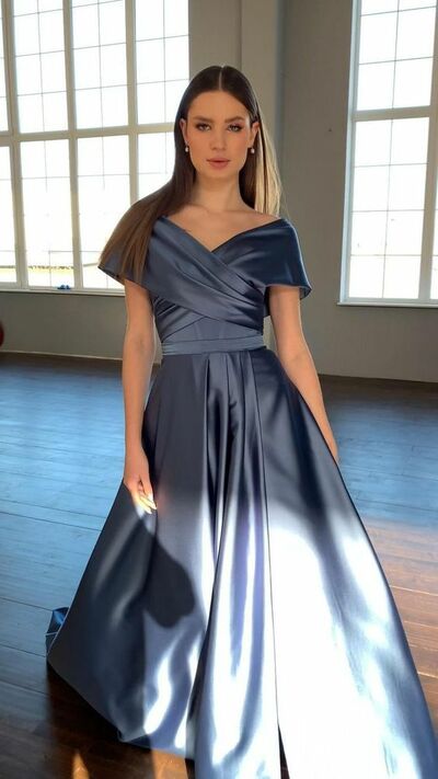 Blue Mother of Bride/ Groom Dress Simple Evening Formal Gowns Prom Dress