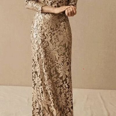 Champagne  mother of bride/ groom dress simple lace evening formal gowns prom dress