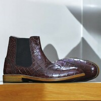 Ankle High Brown Chelsea Alligator Print Leather Boot For Men's - Thumbnail 2