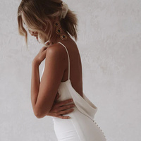 Elegant Mermaid V Neck Stretch Satin Sexy Backless Wedding Dress - Thumbnail 2