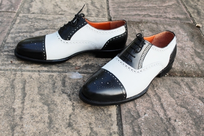Crafted Leather Classic Handmade Black White Oxford Lace up Dress Formal Shoes