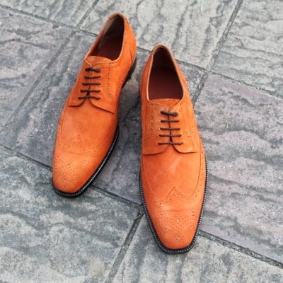 Crafted leather classic tan suede wingtip oxford men stunning dress lace up shoes - Thumbnail 5