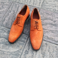 Crafted Leather Classic Tan Suede Wingtip Oxford Men Stunning Dress Lace up Shoes - Thumbnail 1