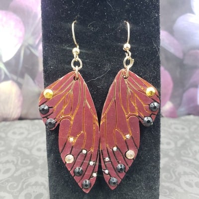 Dark red butterfly earrings