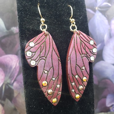 Iridescent red butterfly earrings