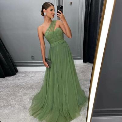 Luxurious one shoulder sage green prom dress for special events - Thumbnail 2