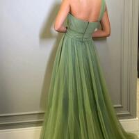 Luxurious One Shoulder Sage Green Prom Dress for Special Events - Thumbnail 1