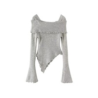 Sexy off-shoulder sweater with a flared neckline and irregular knitted sweater - Thumbnail 1