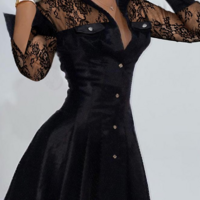 Elegant Lace Splicing Long Sleeved Dress - Thumbnail 2