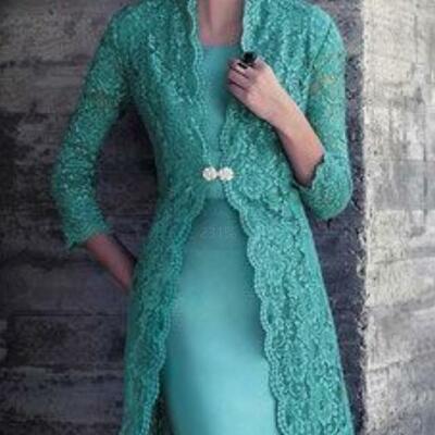 Green mother of bride/ groom dress simple tea-length lace evening formal gowns prom dress