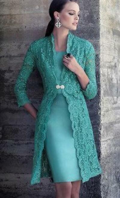 Green Mother of Bride/ Groom Dress Simple Tea-length Lace Evening Formal Gowns Prom Dress