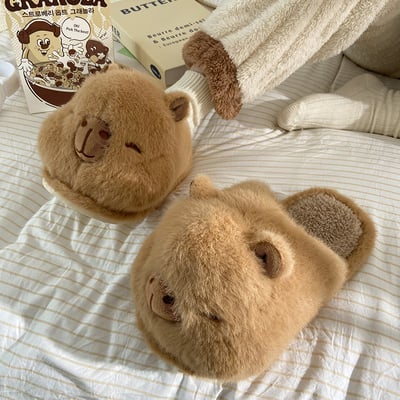 Free shipping kawaii cute capybara plush slippers - Thumbnail 1