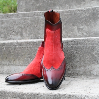 Crafted leather classic burgundy patina red suede leather chelsea boot