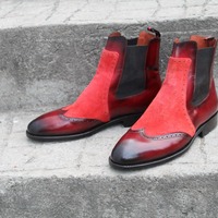 Crafted Leather Classic Burgundy Patina Red Suede Leather Chelsea Boot - Thumbnail 2