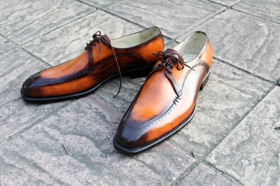 Crafted Leather Classic New Handmade Mens Tan Black Shaded Patina Oxford Lace up Dress Shoes