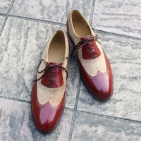 Crafted Leather Classic Red Calf and Brown Suede Leather Dress Formal Oxford Shoes - Thumbnail 2