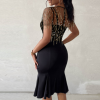 Women'S Pearl Mesh Splicing Dress - Thumbnail 2