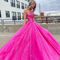 Gorgeous Sweetheart Fuchsia Tulle Ball Gown Prom Dresses, Sweet 16 Dresses - Thumbnail 1