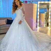 Princess Long Sleeve Mermaid Lace Wedding Dress with Train - Thumbnail 1