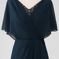 A Line V-neck Asymmetrical Chiffon Mother Of The Bride Dress With Beading - Thumbnail 2