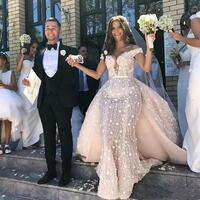 Full Lace Mermaid Wedding Dress With Detachable Train Sexy Off The Shoulder 3D Floral Bridal Gowns,1787 - Thumbnail 1