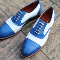 Crafted Leather Classic and Elegant Handmade Blue White Leather Oxford Dress Shoes - Thumbnail 1