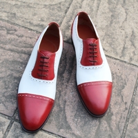 Crafted Leather Classic Red White Oxford Dress Shoes Handmade - Thumbnail 2