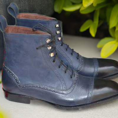 Navy blue and black dress boots for men's leather ankle boots