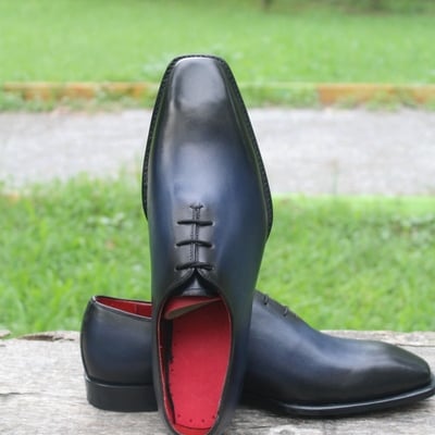 Crafted leather classic & simple blue leather oxford lace up dress shoes - Thumbnail 5