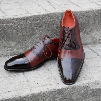 Crafted leather classic chocolate and brown leather handmade lace up men formal dress shoes - Thumbnail 5