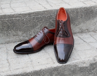 Crafted Leather Classic Chocolate and Brown Leather Handmade Lace up Men Formal Dress Shoes
