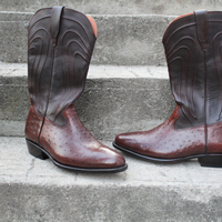 Crafted Leather Classic Men's Fashion Dark Brown Ostrich Leather Cowboy Boots - Thumbnail 2