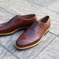 Crafted Leather Classic Men Fashion Dark Brown Genuine Ostrich Leather Lace up Dress Shoes - Thumbnail 1