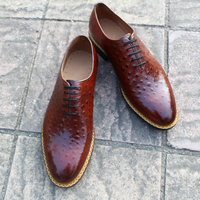 Crafted Leather Classic Men Fashion Dark Brown Genuine Ostrich Leather Lace up Dress Shoes - Thumbnail 2