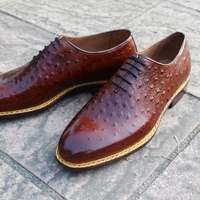 Crafted Leather Classic Men Fashion Dark Brown Genuine Ostrich Leather Lace up Dress Shoes - Thumbnail 3