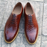 Crafted Leather Classic Men Fashion Dark Brown Genuine Ostrich Leather Lace up Dress Shoes - Thumbnail 4