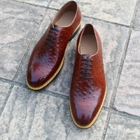 Crafted Leather Classic Men Fashion Dark Brown Genuine Ostrich Leather Lace up Dress Shoes - Thumbnail 5