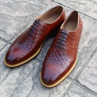 Crafted Leather Classic Men Fashion Dark Brown Genuine Ostrich Leather Lace up Dress Shoes - Thumbnail 6