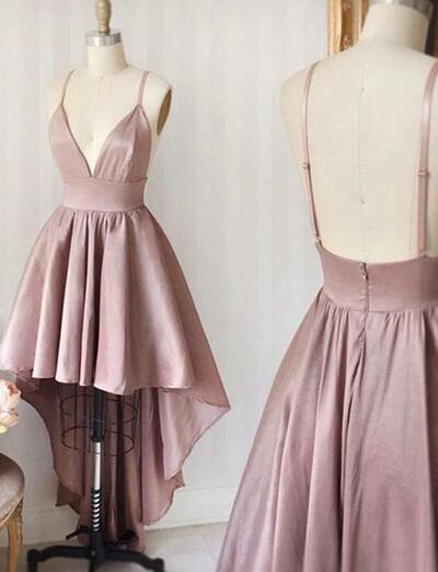 Spaghetti Straps Pink Sleeveless V Neck Short Prom Dresses