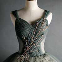 Enchanted A Line V Neck Forest Embellished Tulle Ball Gown Prom Dresses - Thumbnail 1