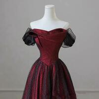 Charming Off Shoulder A-line Black And Red Tulle Prom Dresses - Thumbnail 1
