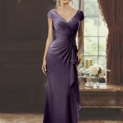 Purple mother of bride/ groom dress simple evening formal gowns prom dress